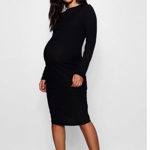 Maternity Long Sleeve Basic Rib Crew Bodycon Dress